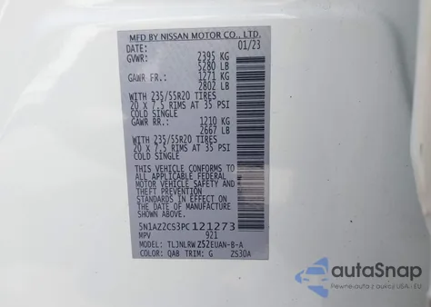 2023 Nissan Murano Sl Intelligent Awd z USA, uszkodzony, nr VIN 5N1AZ2CS3PC121273